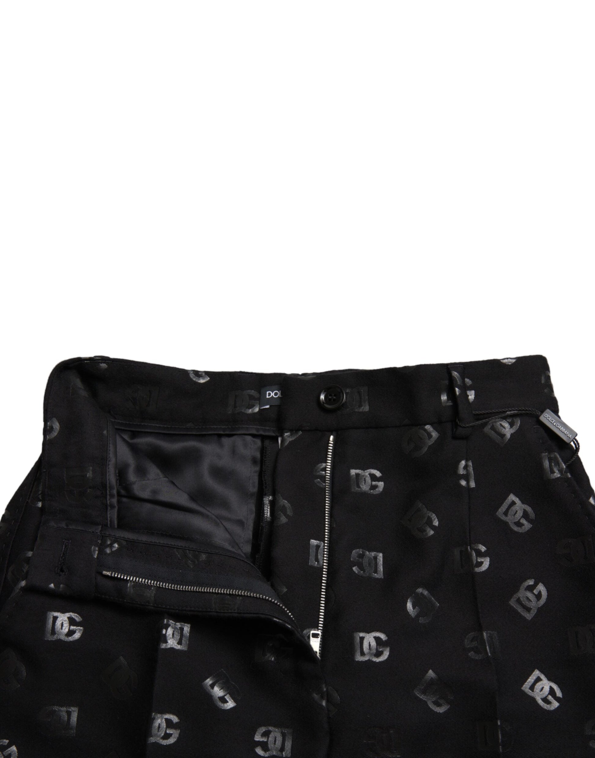 Schwarze, gerade Hose aus Wolle mit hohem Bund und DG-Logo