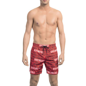 "Red Polyester Men Swim Short"