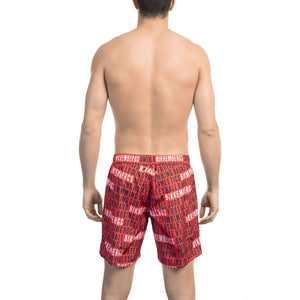"Red Polyester Men Swim Short"