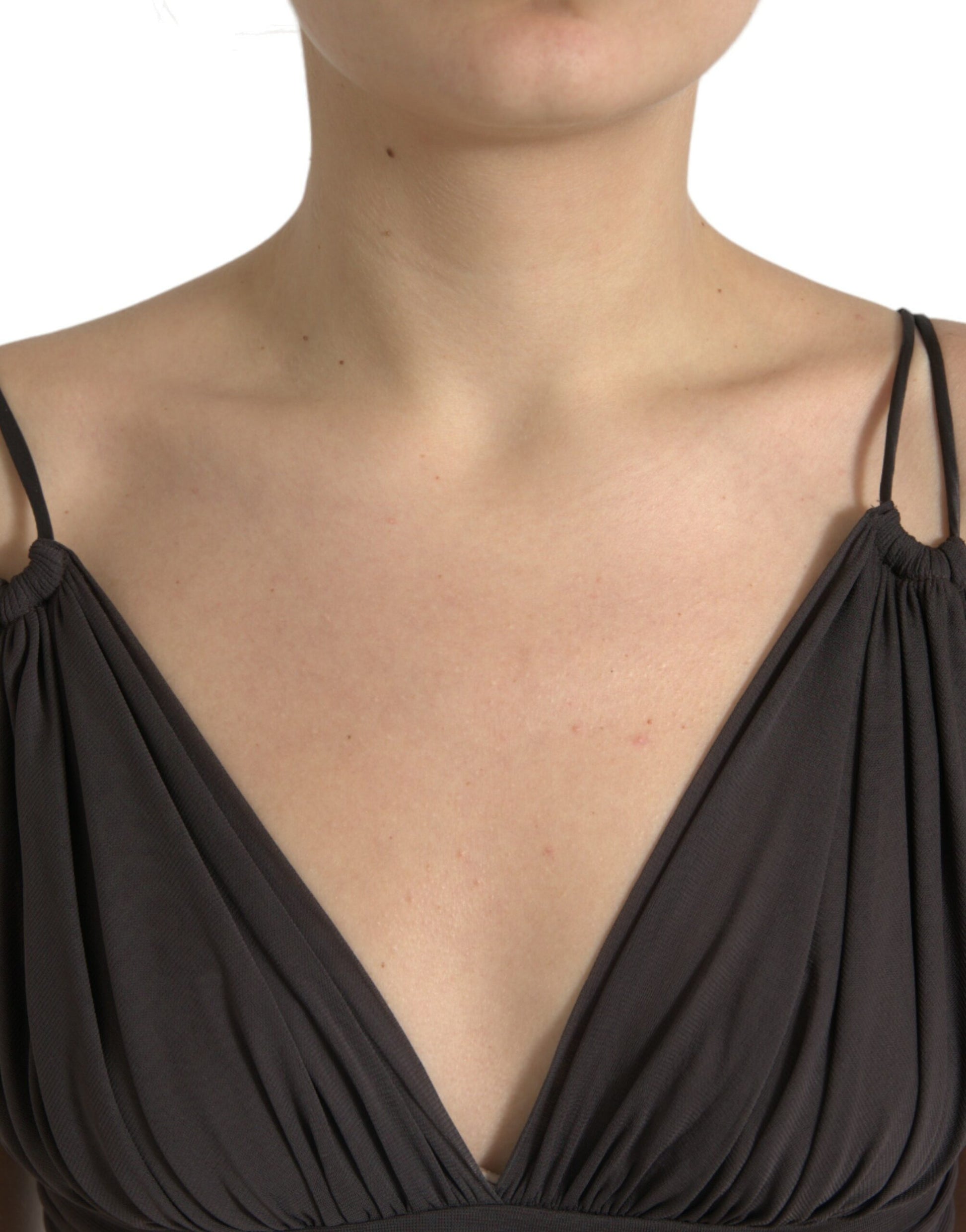 Braunes, kurzes Tanktop aus Viskose mit tiefem V-Ausschnitt