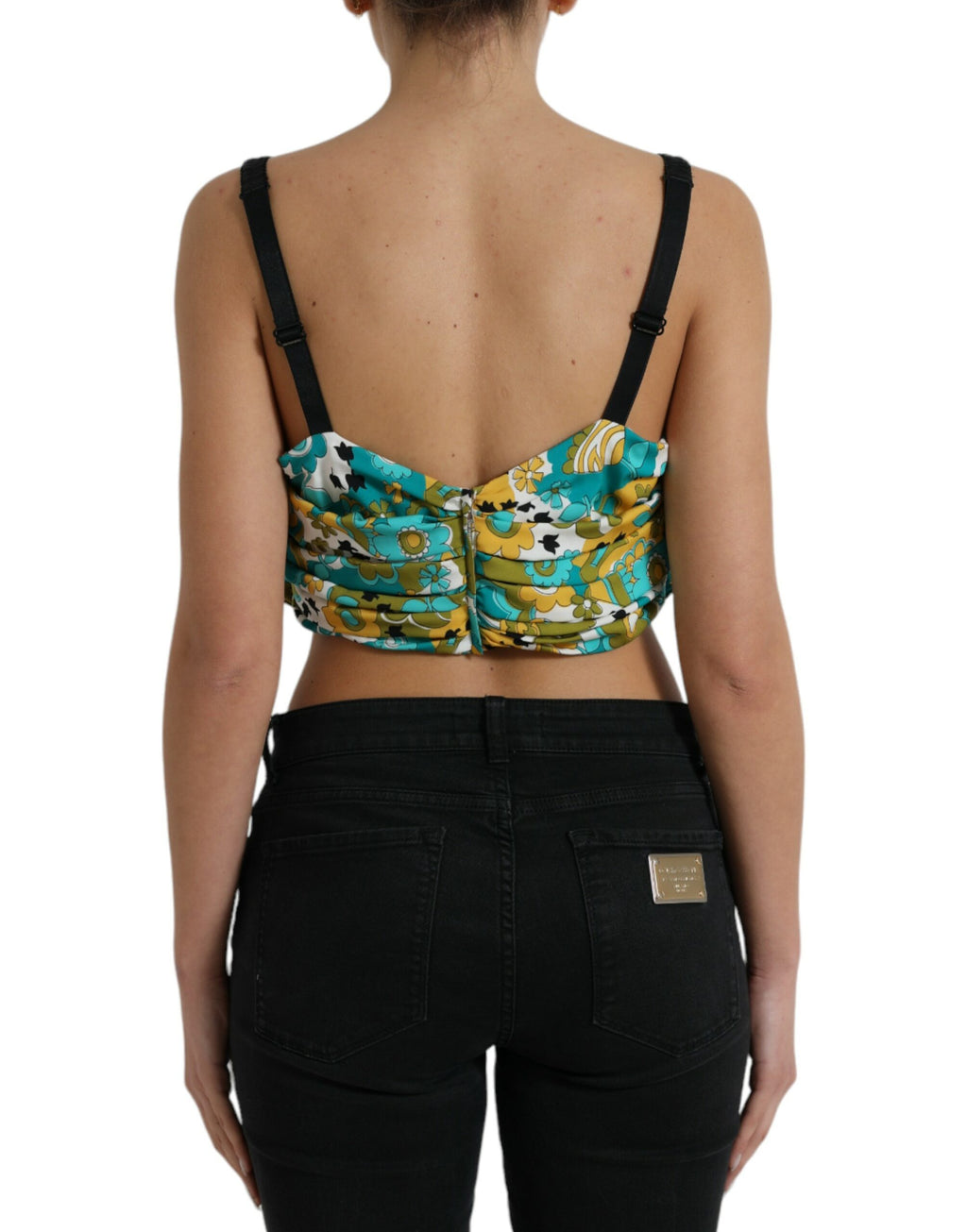 Ärmelloses Crop-Top mit mehrfarbigem Blumenmuster