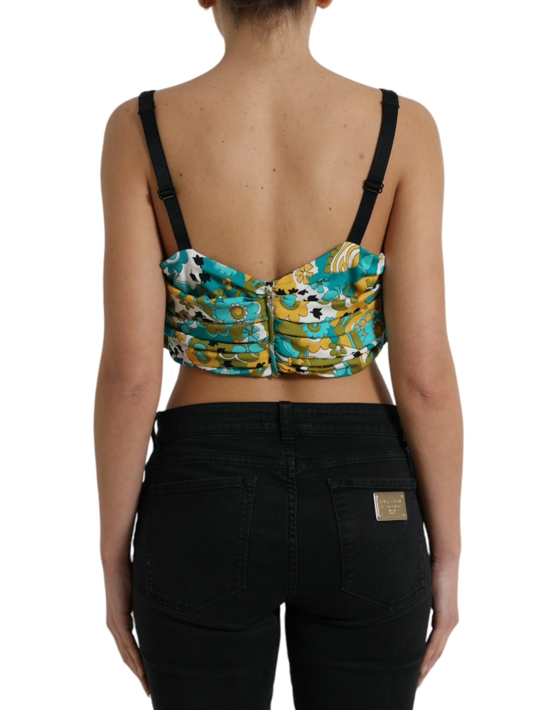 Ärmelloses Crop-Top mit mehrfarbigem Blumenmuster