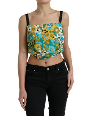 Ärmelloses Crop-Top mit mehrfarbigem Blumenmuster