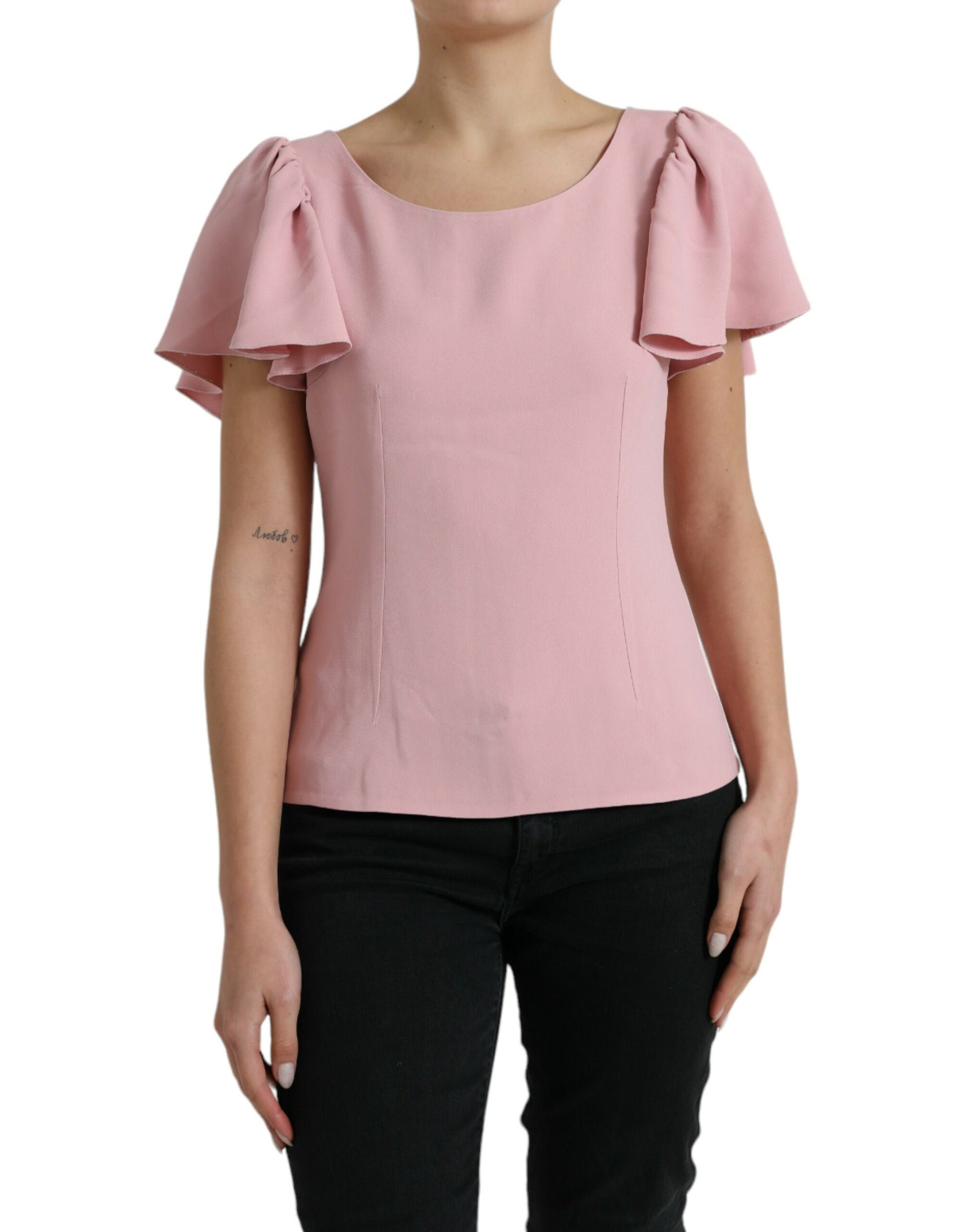 Rosa Bluse mit kurzen Ärmeln und Rundhalsausschnitt