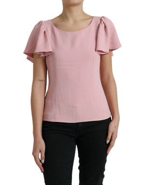 Rosa Bluse mit kurzen Ärmeln und Rundhalsausschnitt
