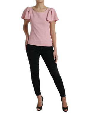 Rosa Bluse mit kurzen Ärmeln und Rundhalsausschnitt