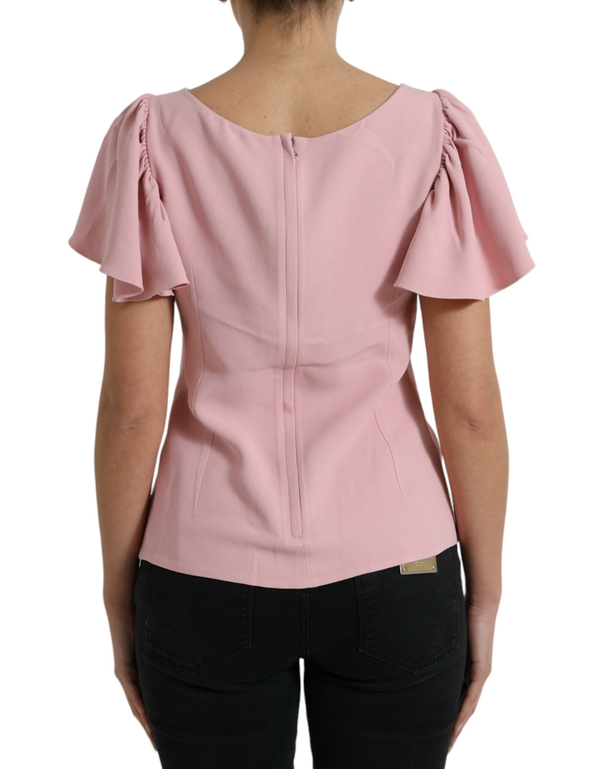 Rosa Bluse mit kurzen Ärmeln und Rundhalsausschnitt