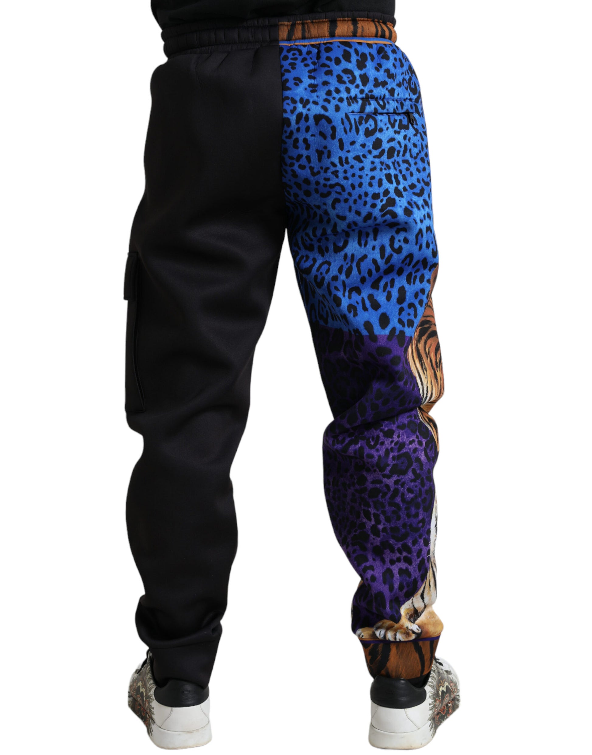 Schwarze Cargo-Jogginghose mit Tiger-Print