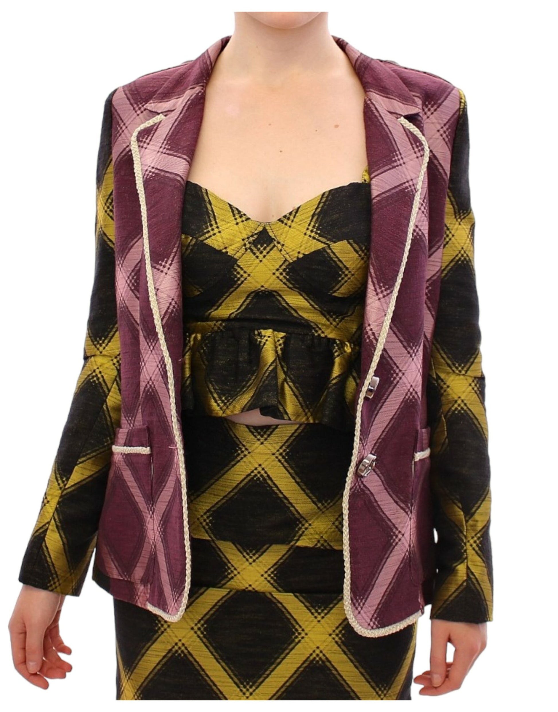 Lila karierte Blazerjacke
