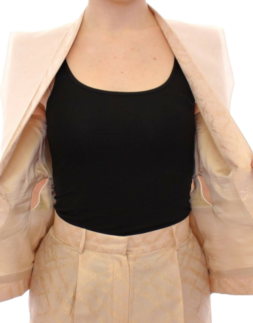 Beige ärmellose Jacke aus Brokat