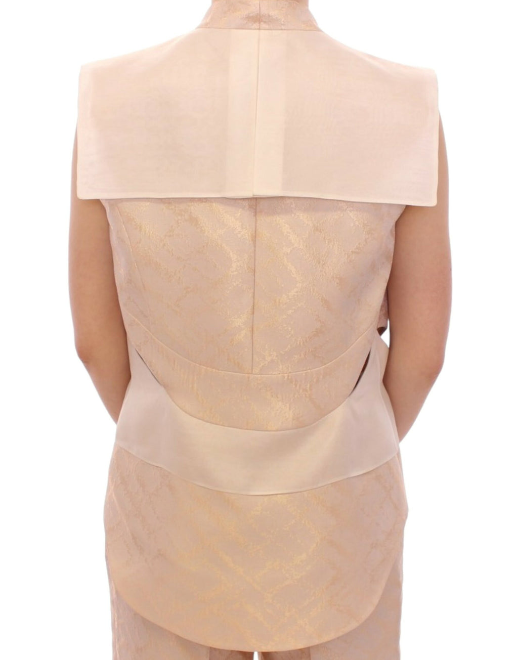 Beige ärmellose Jacke aus Brokat