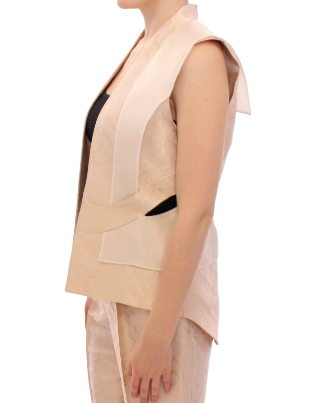 Beige ärmellose Jacke aus Brokat