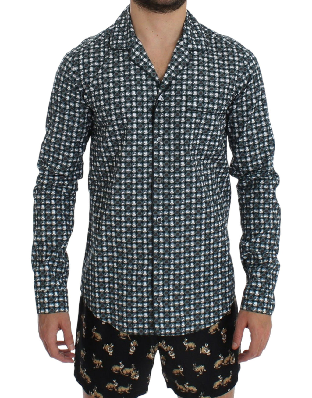 Green Hat Print Cotton Pajama Shirt Sleepwear