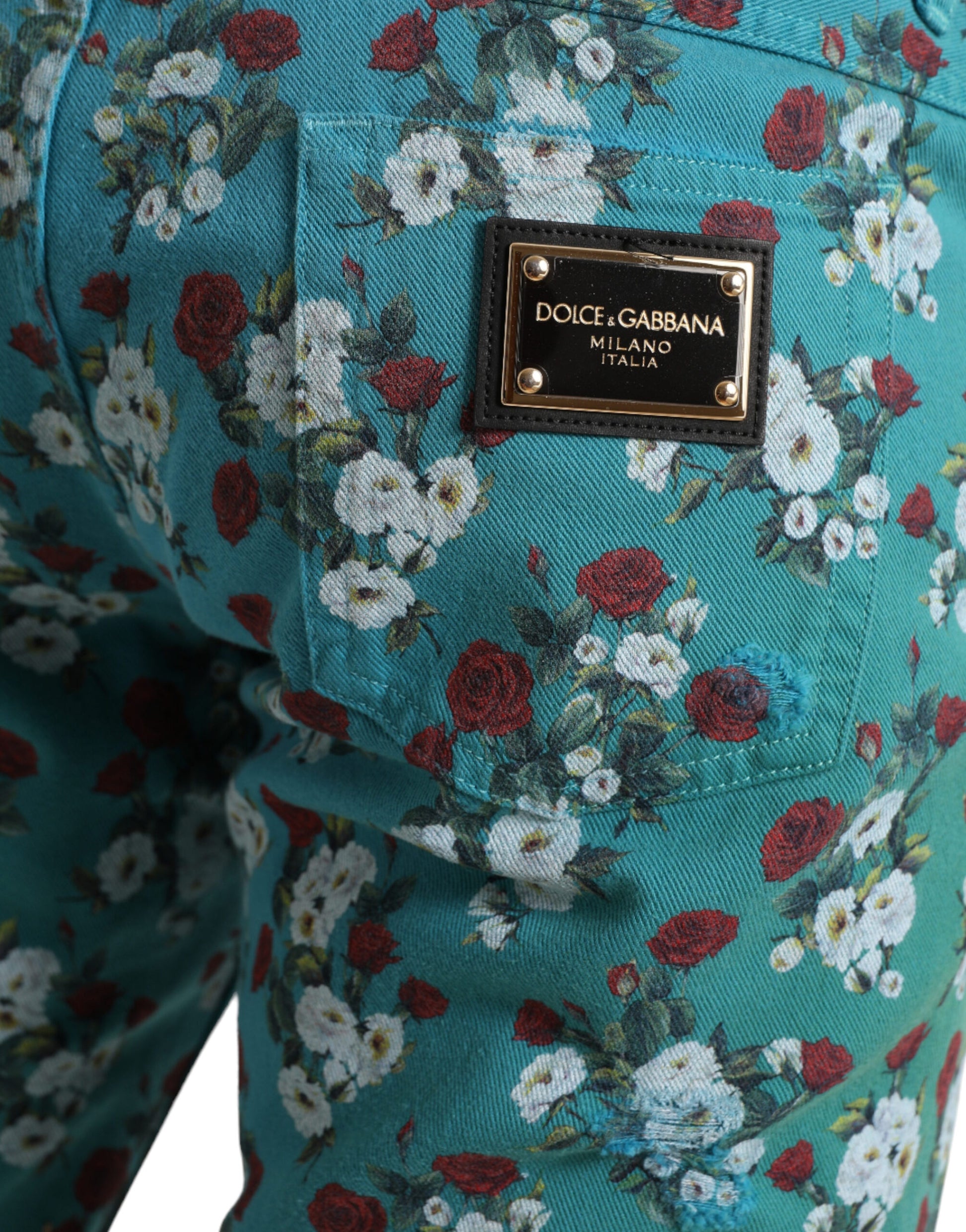 Blaue Skinny-Jeans aus Baumwolle mit Blumenmuster
