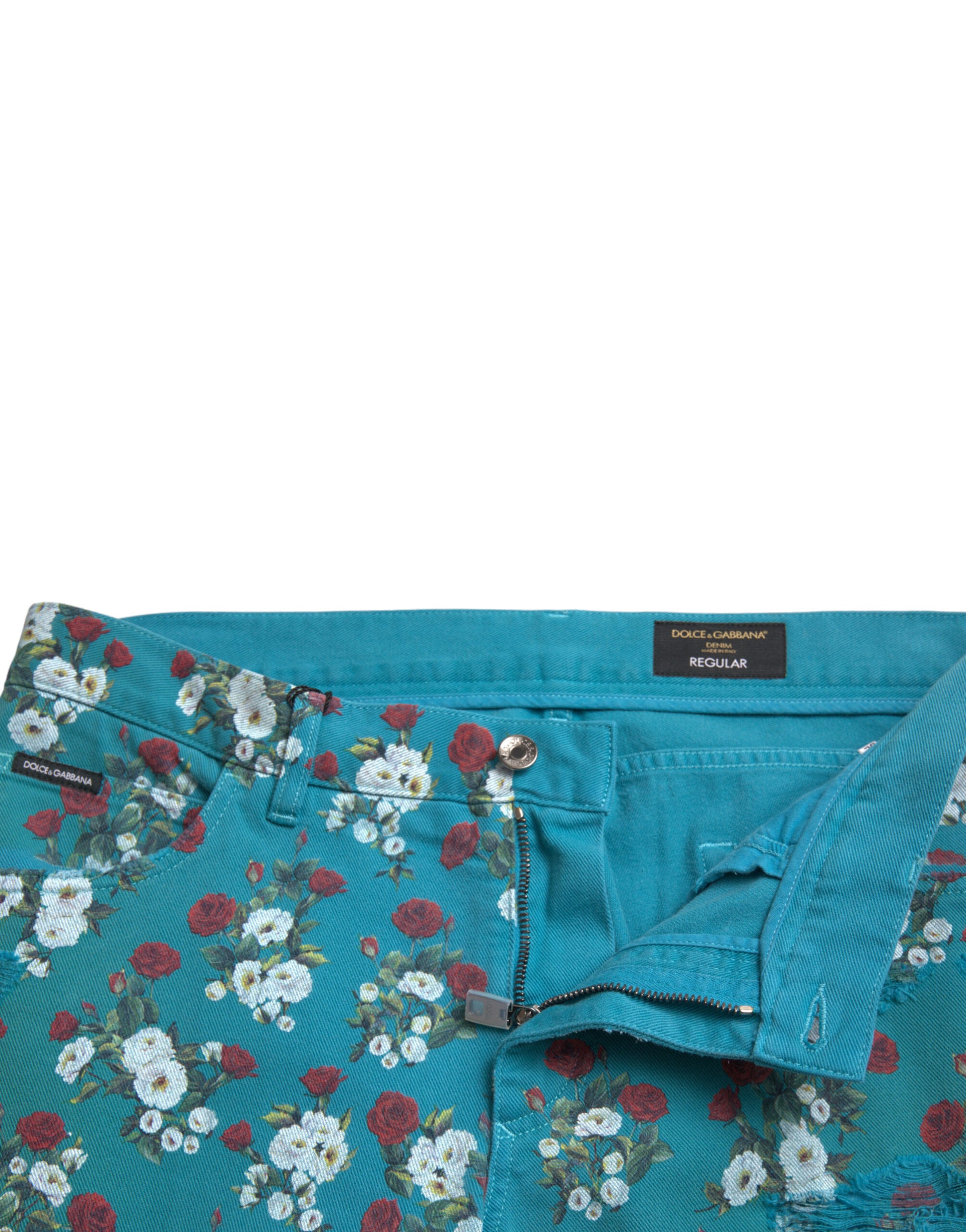 Blaue Skinny-Jeans aus Baumwolle mit Blumenmuster