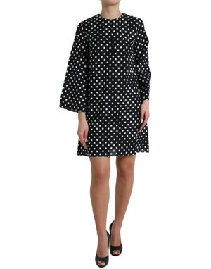 Schwarz-weiß gepunktetes Nylon-Etui-Minikleid