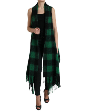 Schwarz-grüne Buffalo Check Poncho-Manteljacke