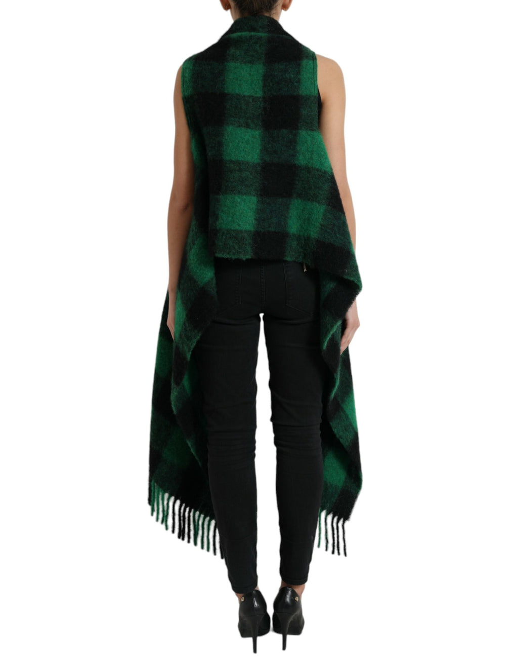 Schwarz-grüne Buffalo Check Poncho-Manteljacke