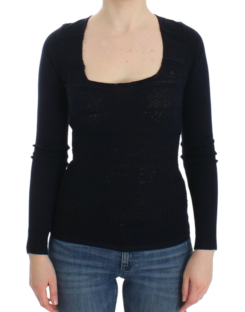 Blaues Strickpullover-Oberteil aus Wollstretch