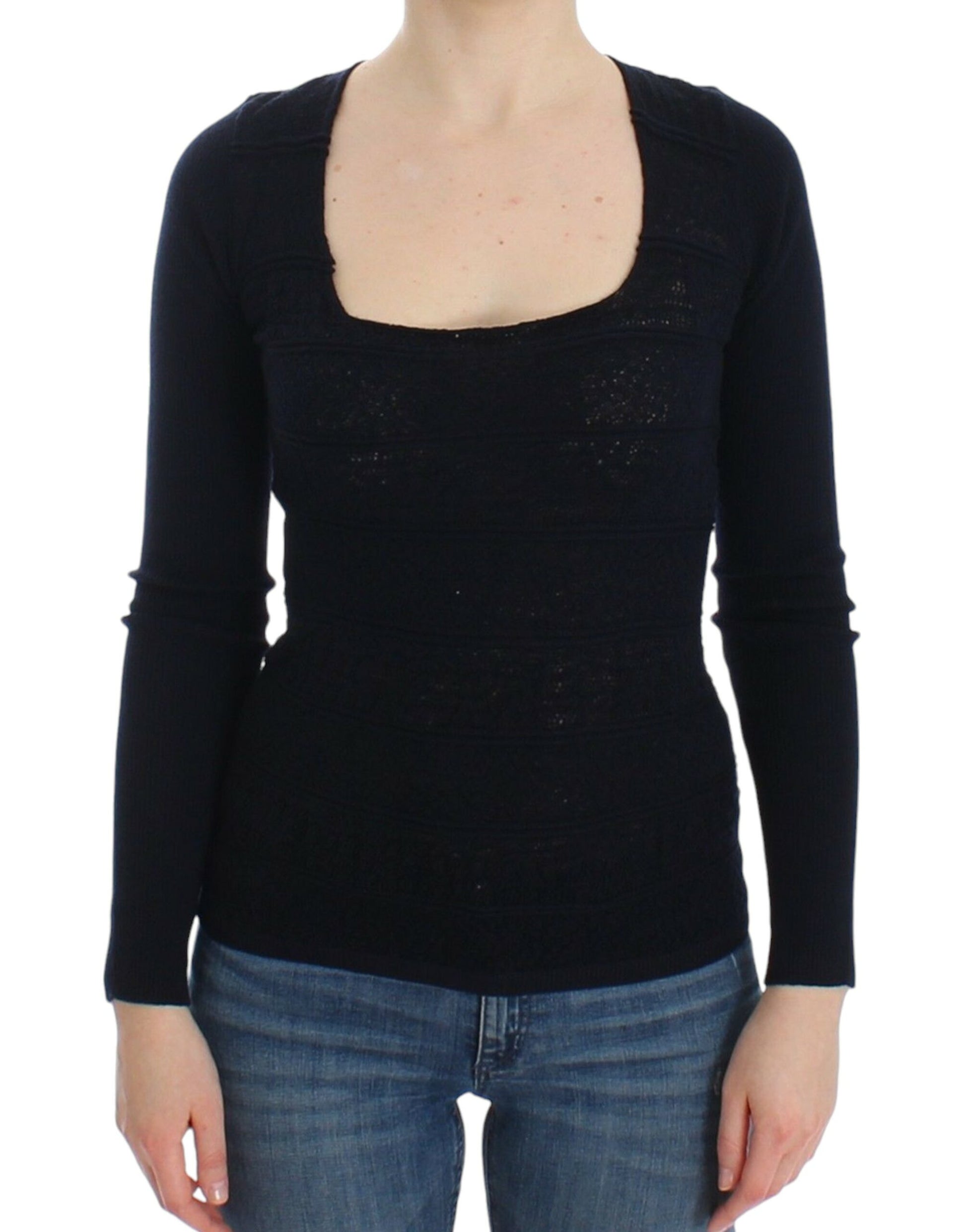 Blaues Strickpullover-Oberteil aus Wollstretch