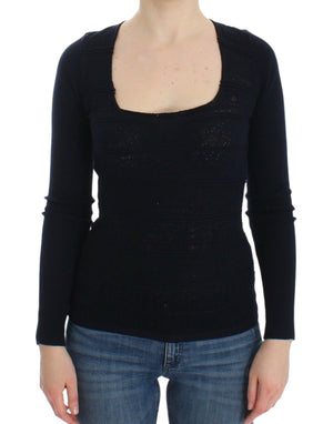 Blaues Strickpullover-Oberteil aus Wollstretch