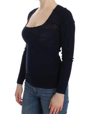 Blaues Strickpullover-Oberteil aus Wollstretch