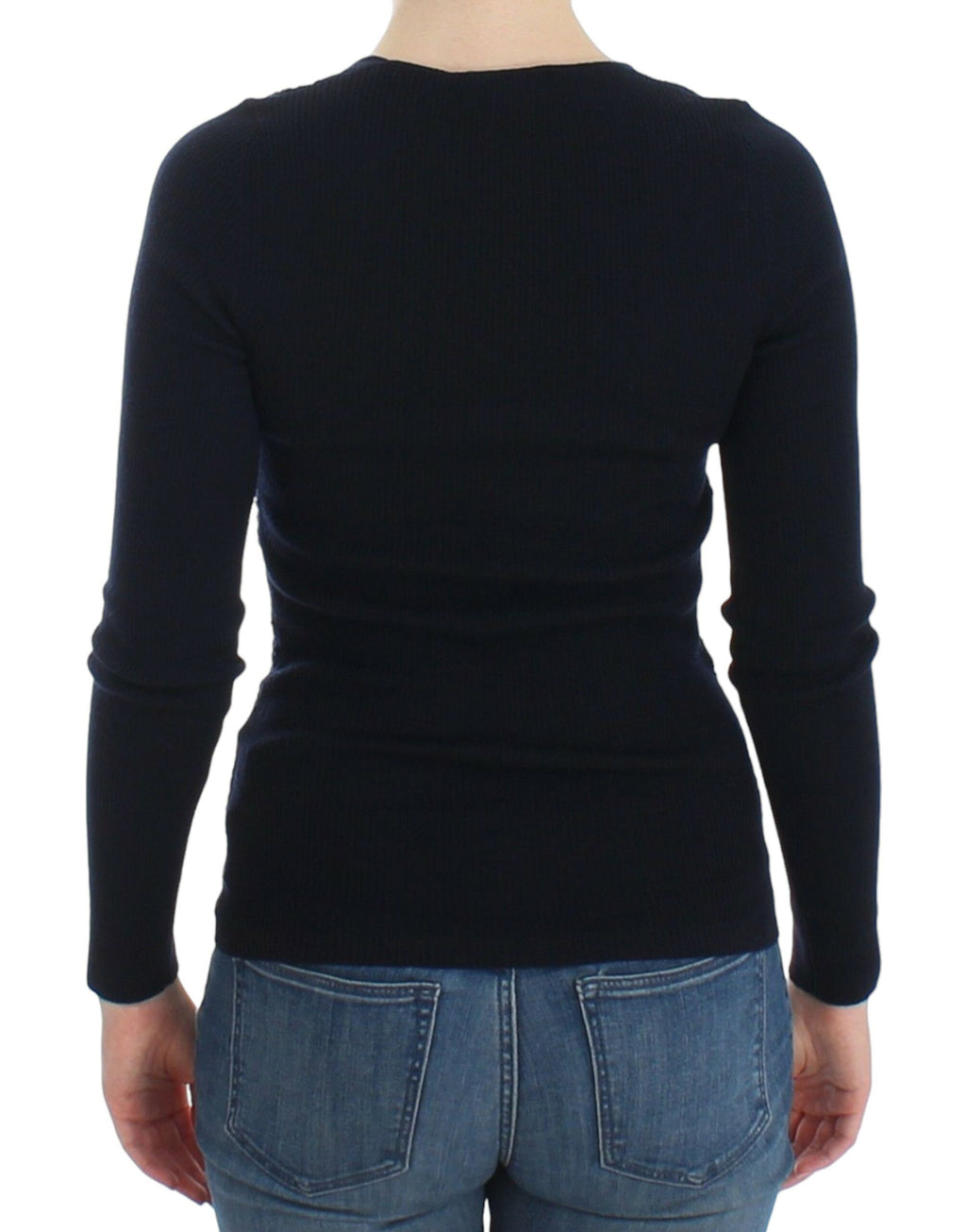 Blaues Strickpullover-Oberteil aus Wollstretch