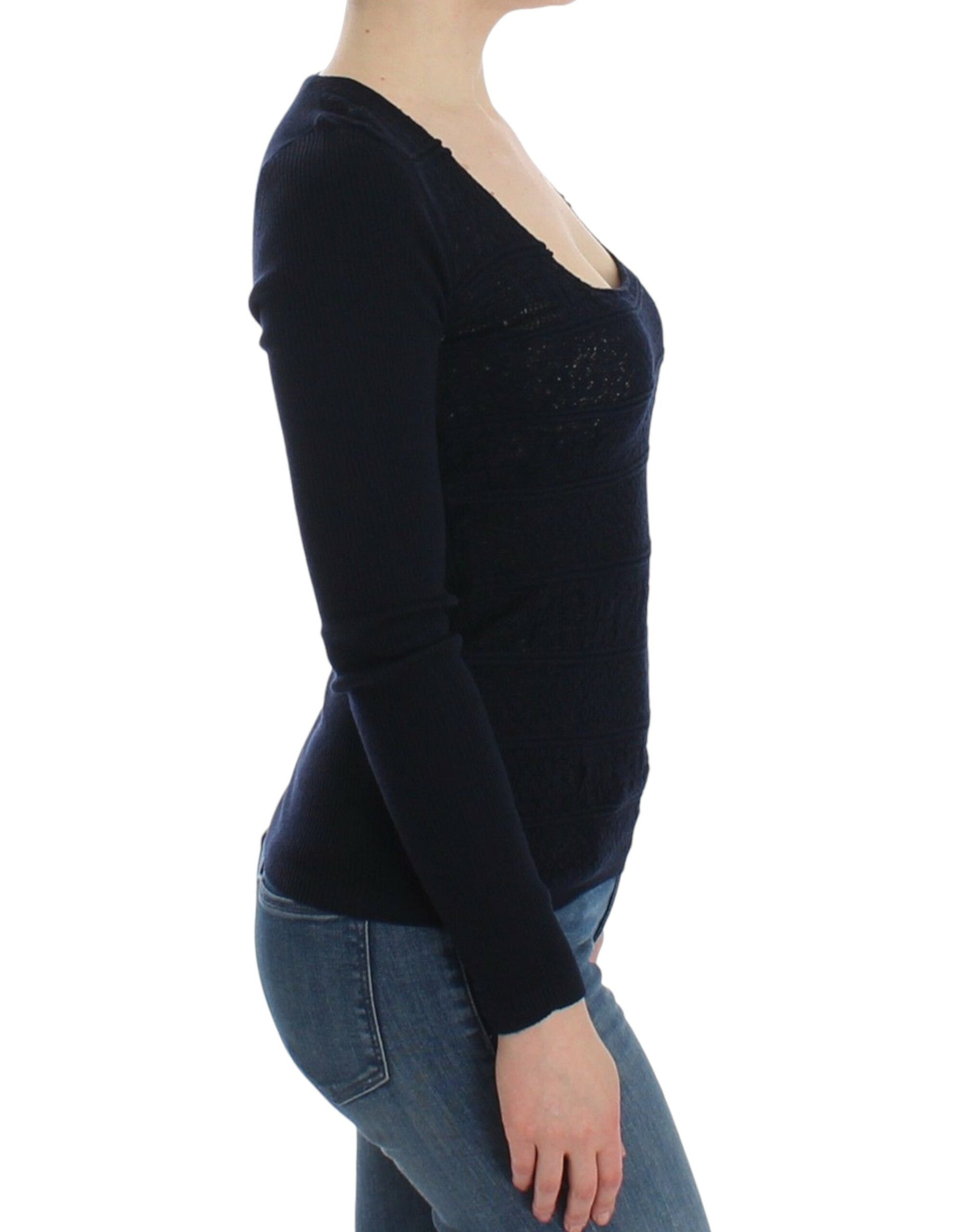 Blaues Strickpullover-Oberteil aus Wollstretch
