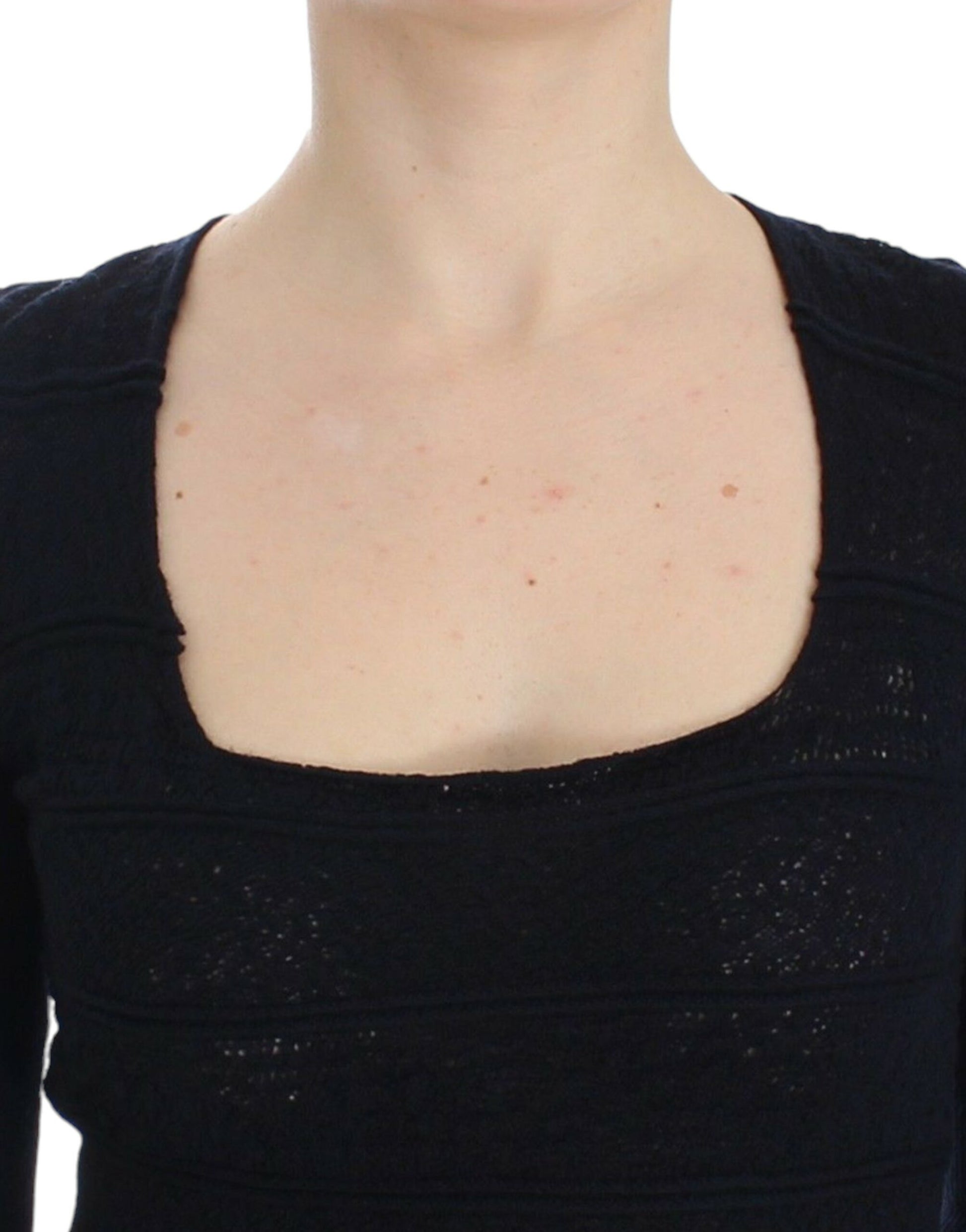 Blaues Strickpullover-Oberteil aus Wollstretch