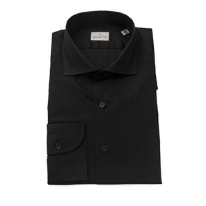 Black Cotton Men's Shirt Slim Fit With French Collar