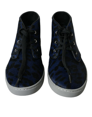 Blaue Kalbsleder Leopard Mid Top Sneakers Schuhe
