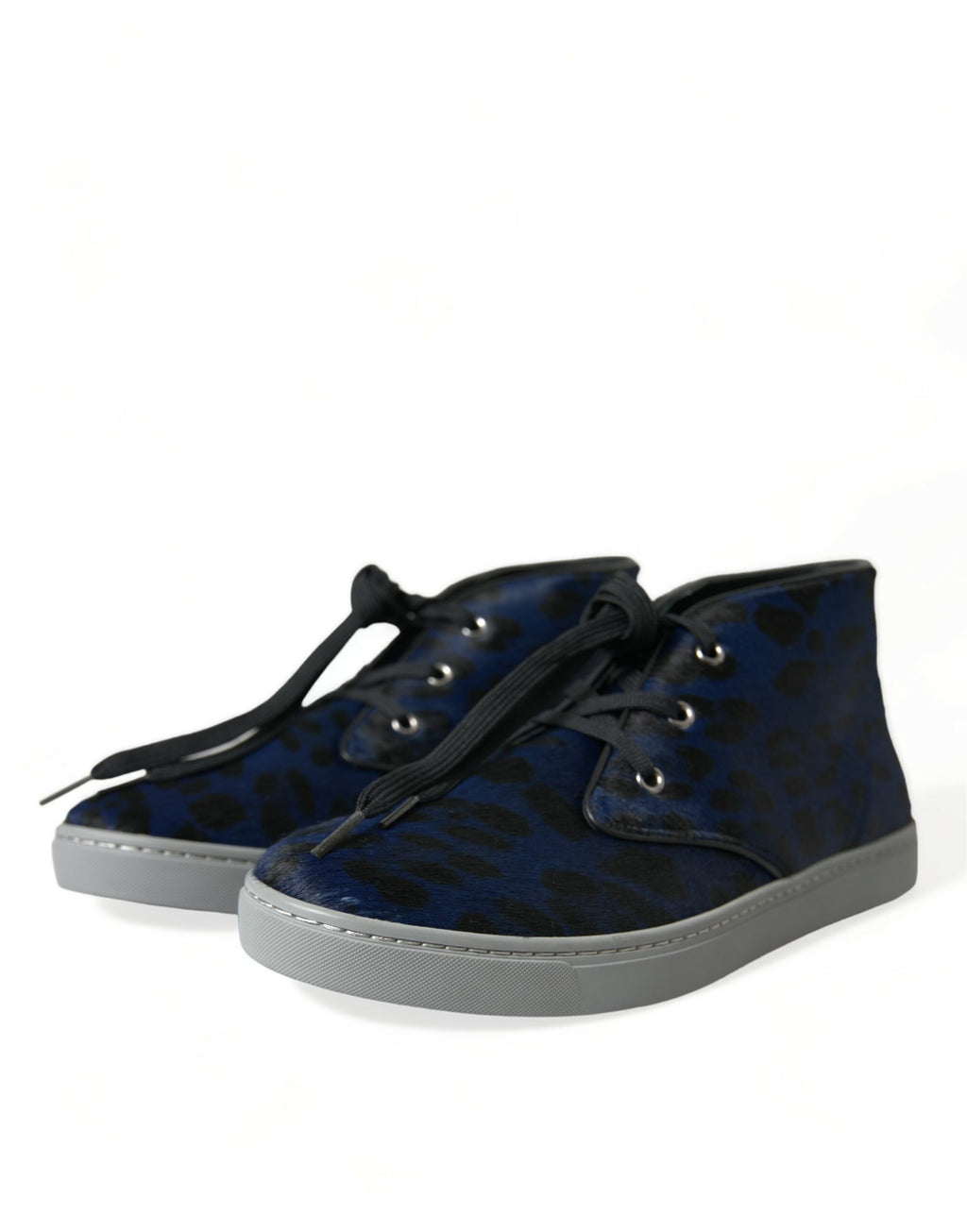 Blaue Kalbsleder Leopard Mid Top Sneakers Schuhe