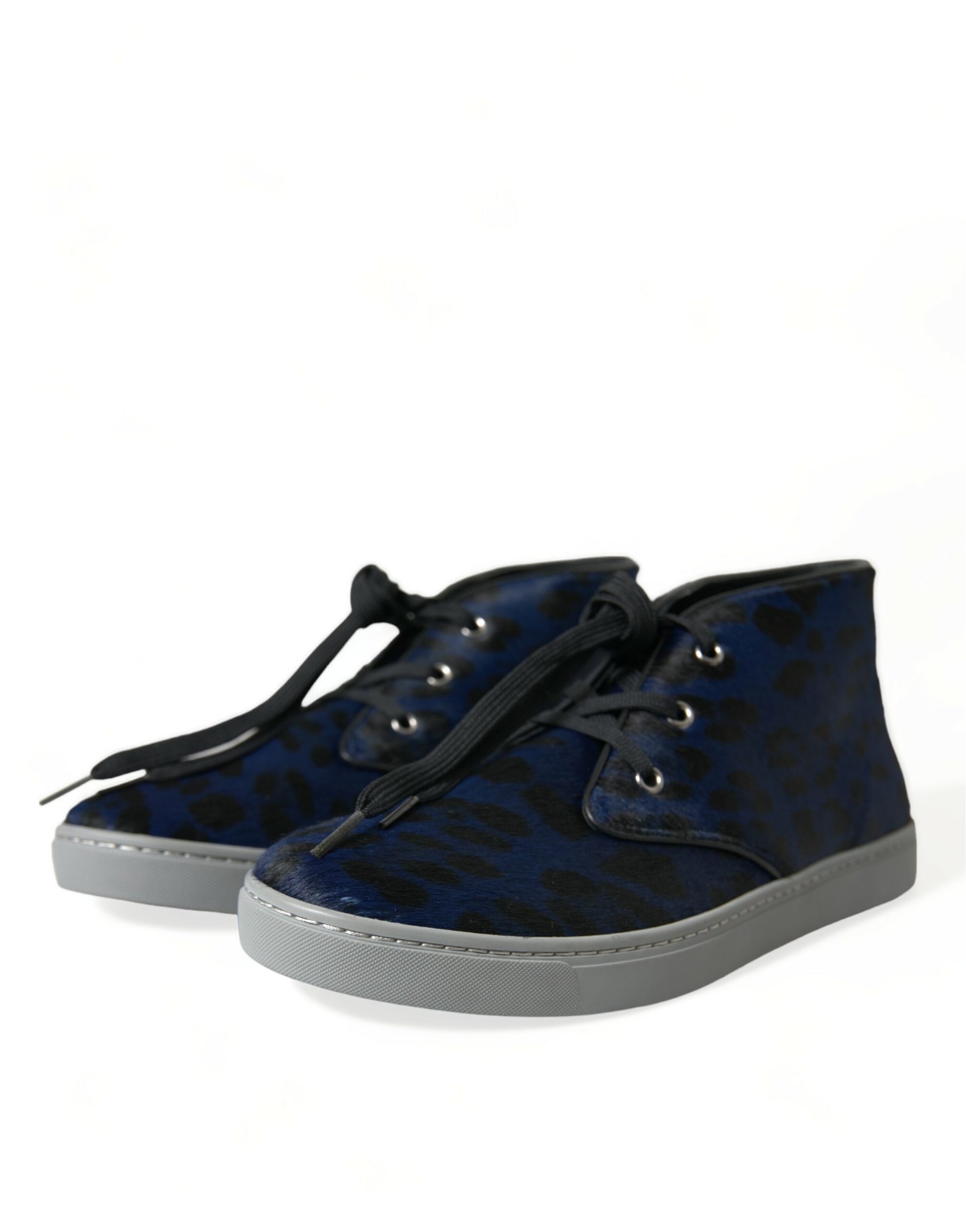 Blaue Kalbsleder Leopard Mid Top Sneakers Schuhe
