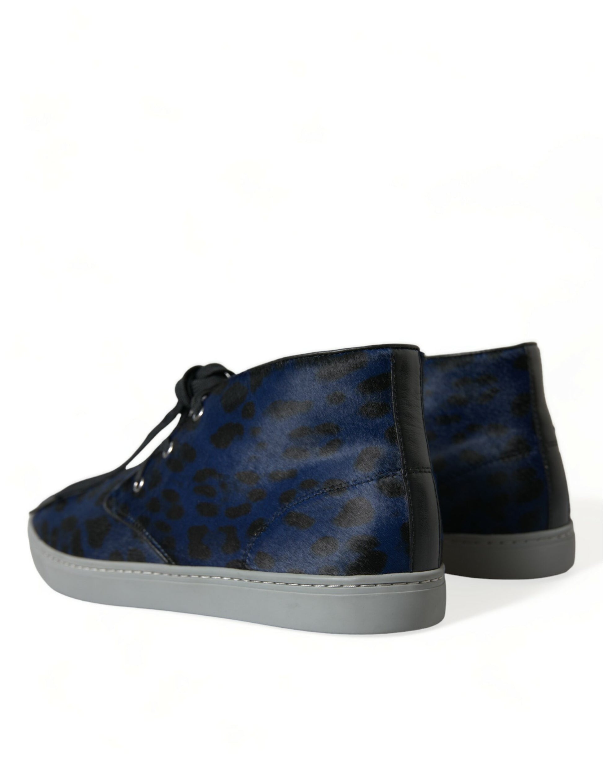 Blaue Kalbsleder Leopard Mid Top Sneakers Schuhe