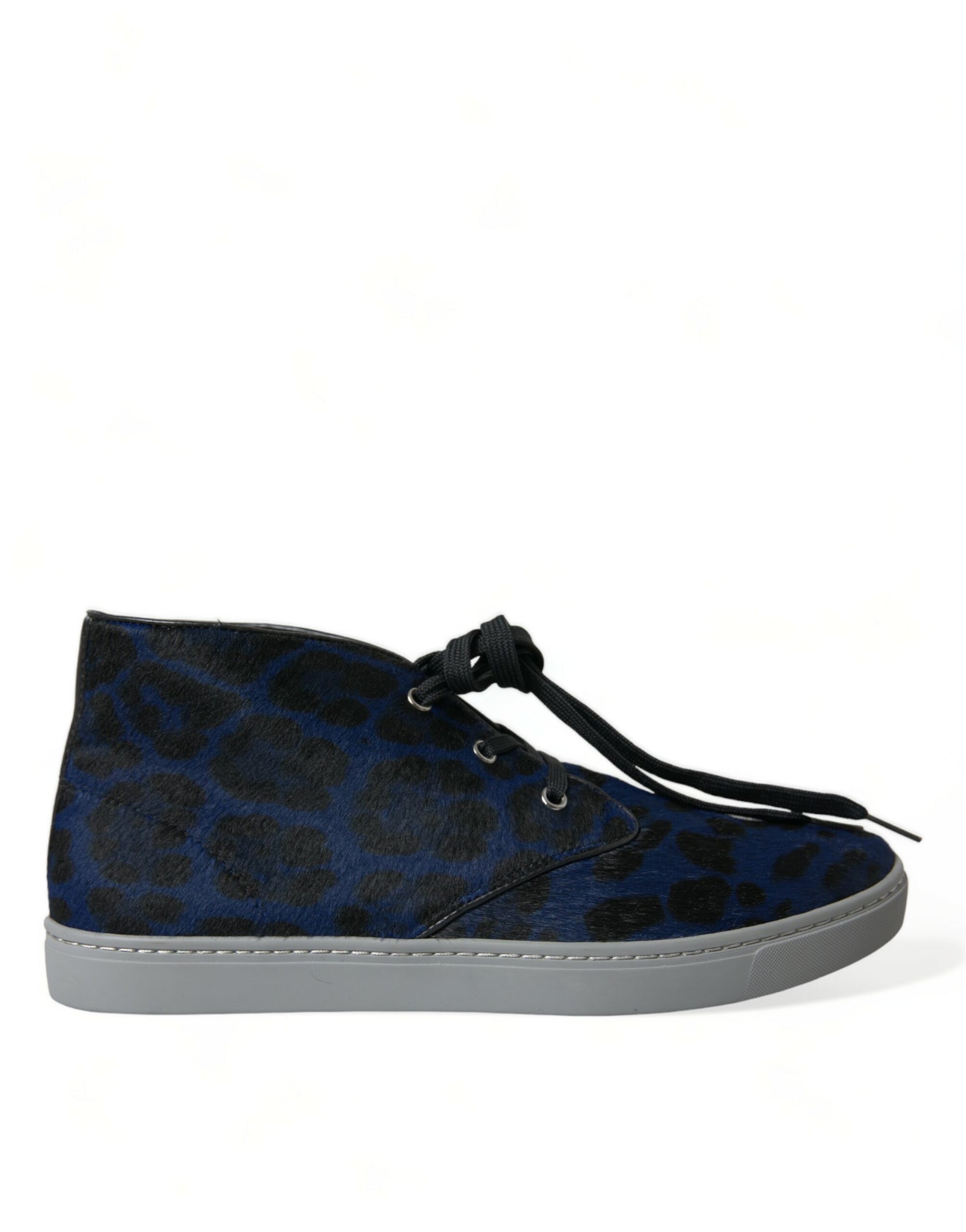 Blaue Kalbsleder Leopard Mid Top Sneakers Schuhe
