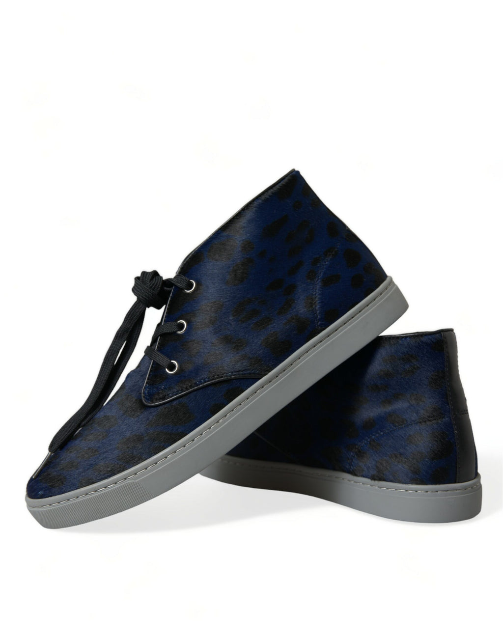Blaue Kalbsleder Leopard Mid Top Sneakers Schuhe