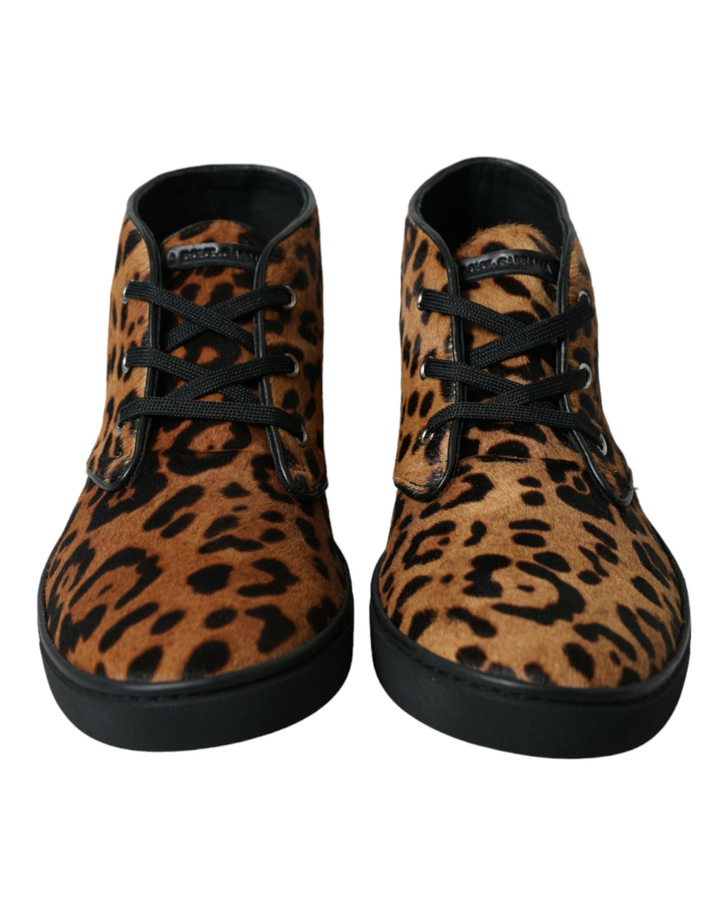 Braune Sneakers aus Ponyhaar mit Leopardenmuster
