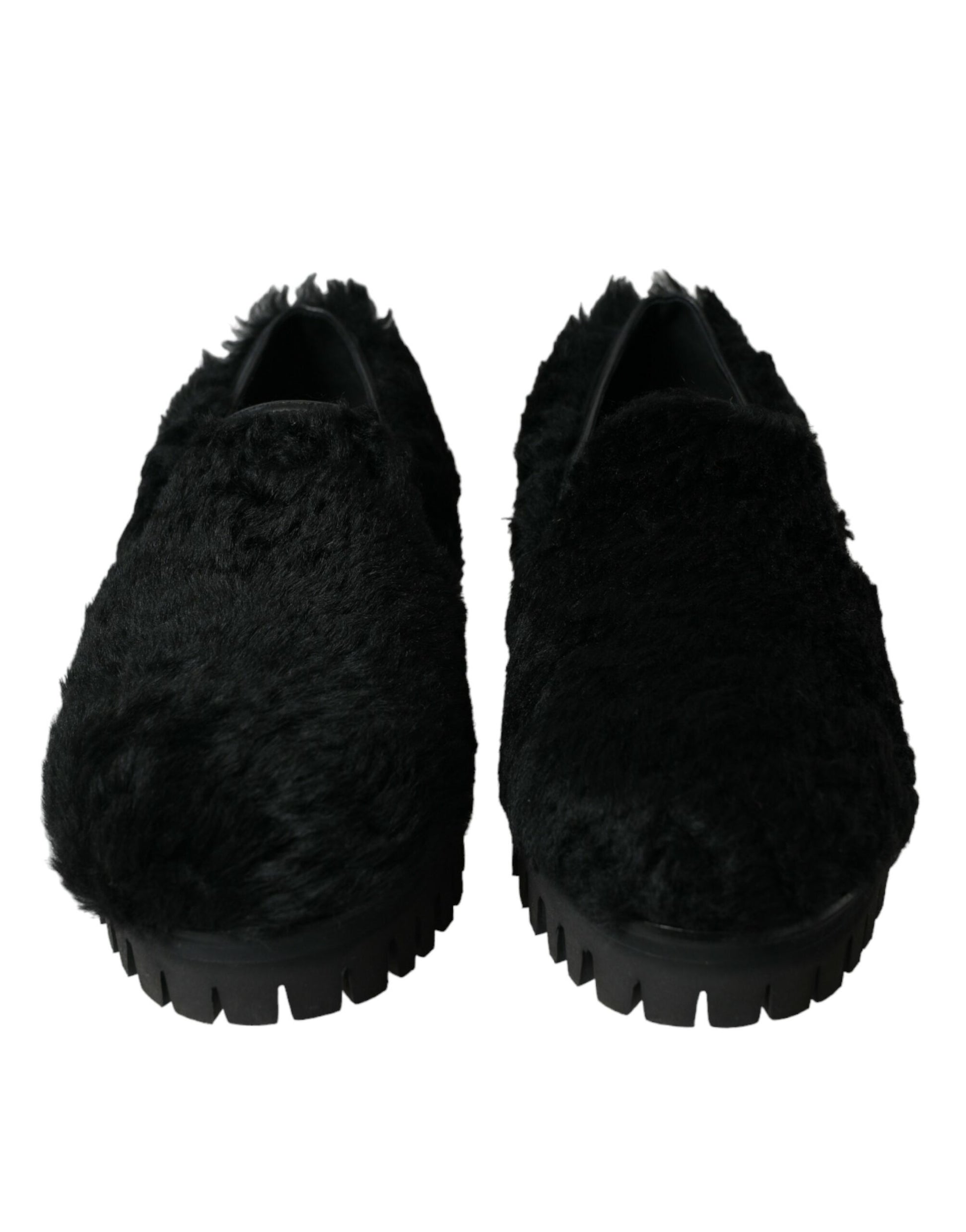 Schwarze Pelz-Leder-Hausschuhe, Abendschuhe
