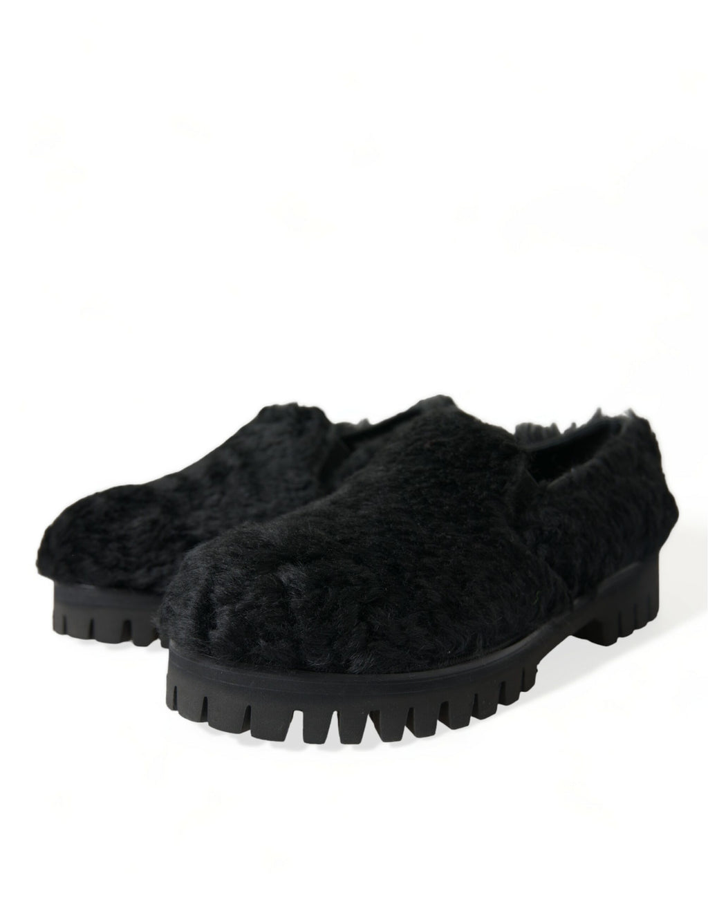 Schwarze Pelz-Leder-Hausschuhe, Abendschuhe