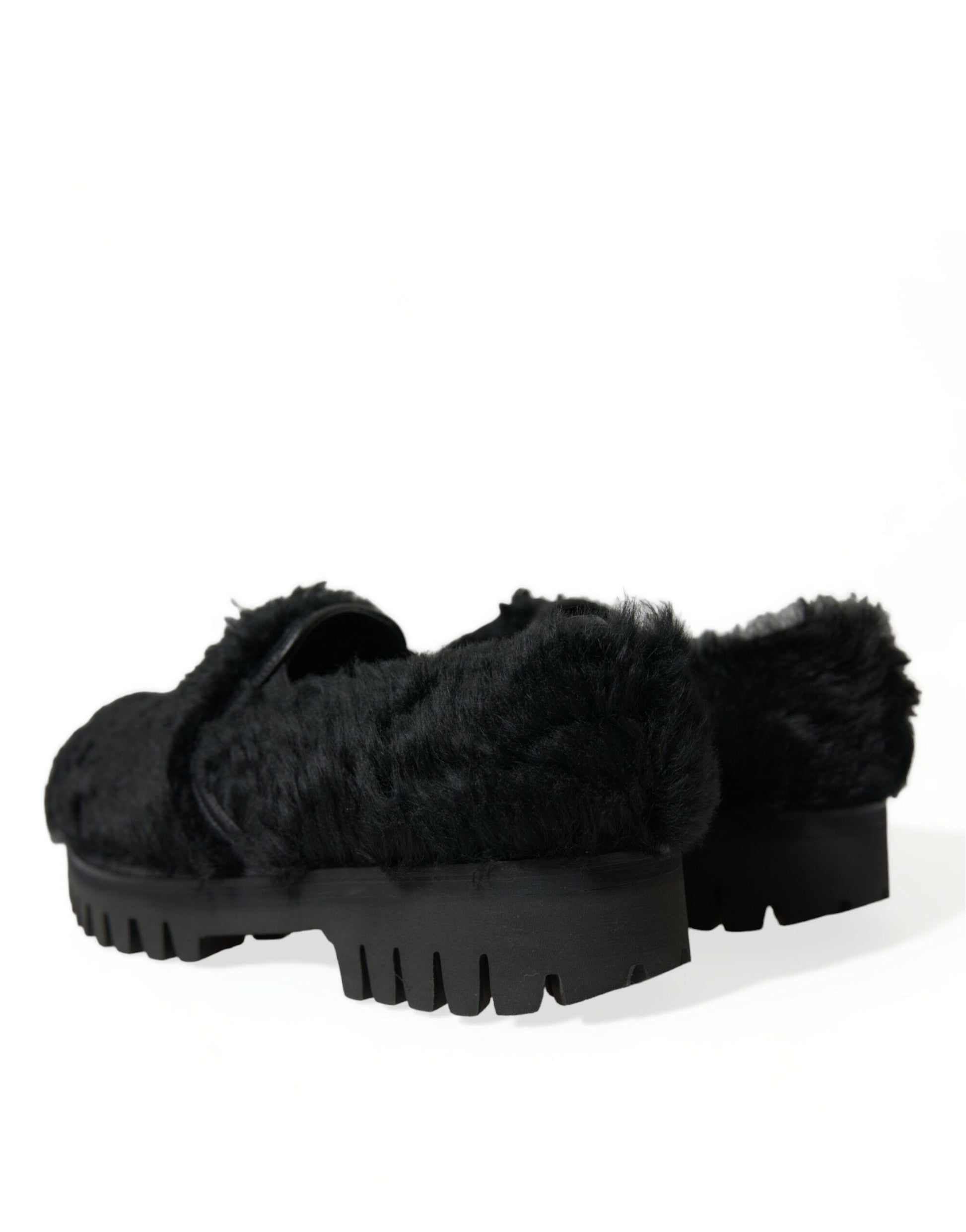 Schwarze Pelz-Leder-Hausschuhe, Abendschuhe