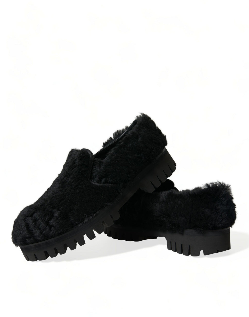 Schwarze Pelz-Leder-Hausschuhe, Abendschuhe
