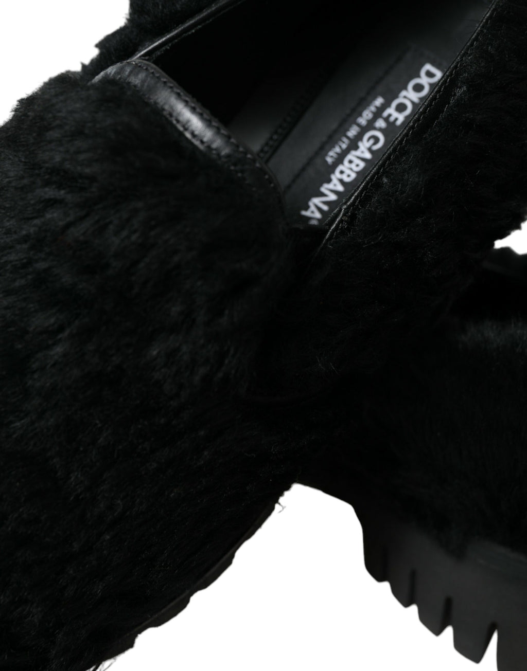 Schwarze Pelz-Leder-Hausschuhe, Abendschuhe