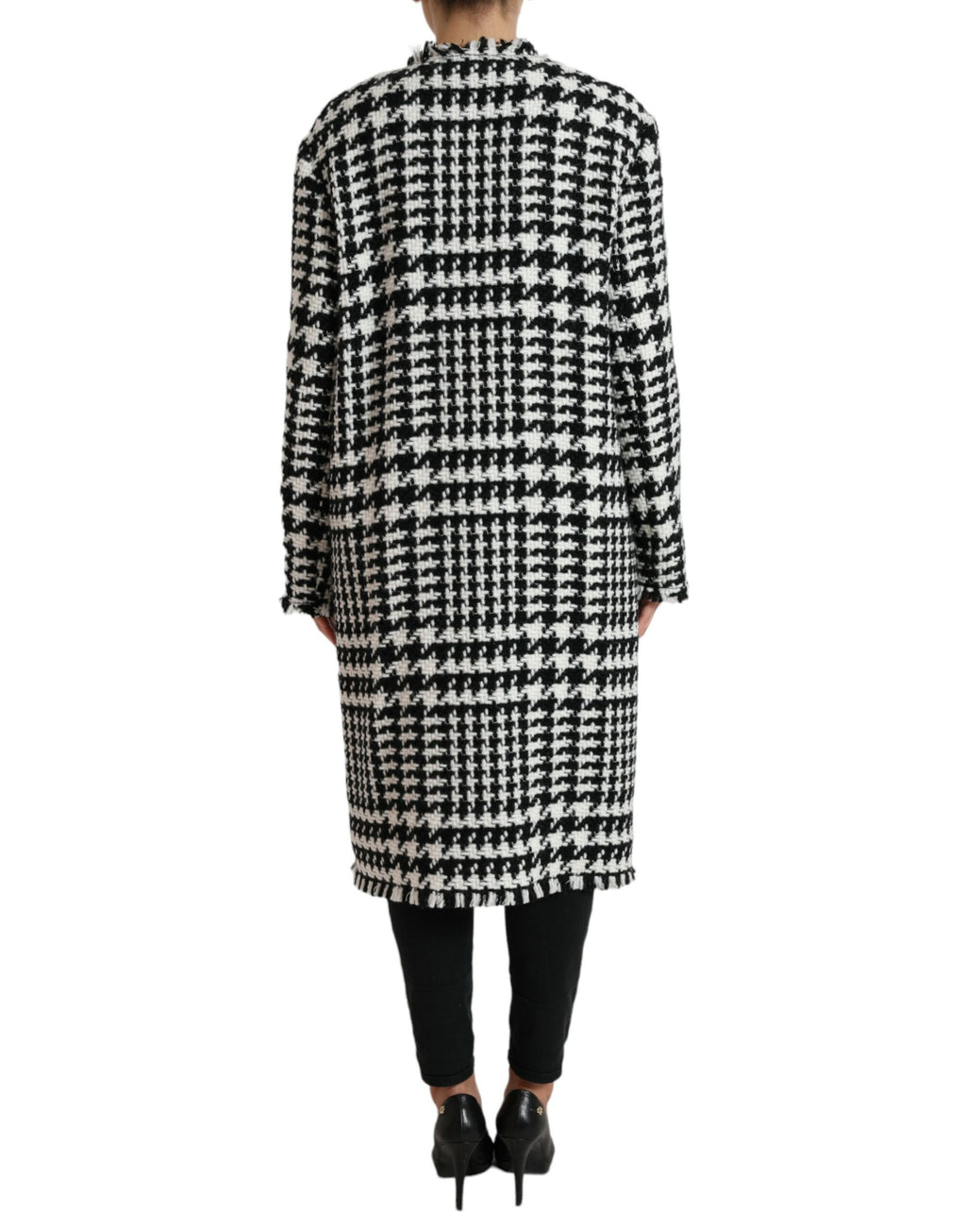 Schwarz-weiße Trenchcoat-Jacke mit Hahnentrittmuster