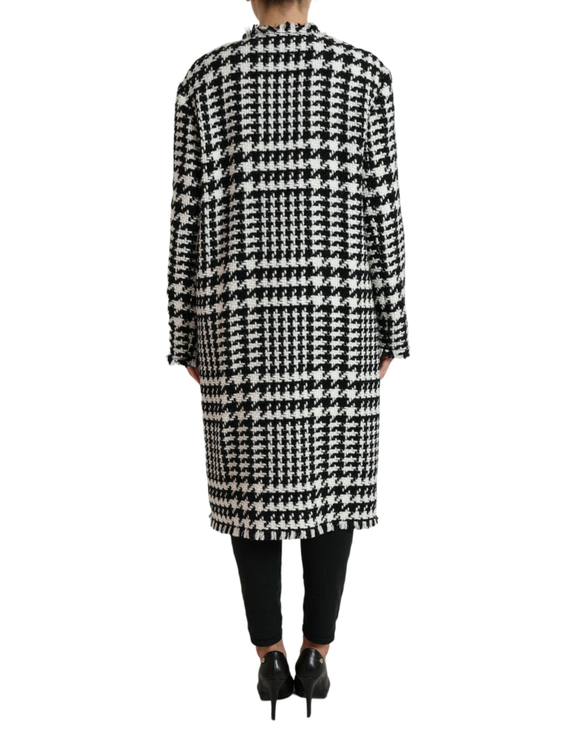Schwarz-weiße Trenchcoat-Jacke mit Hahnentrittmuster