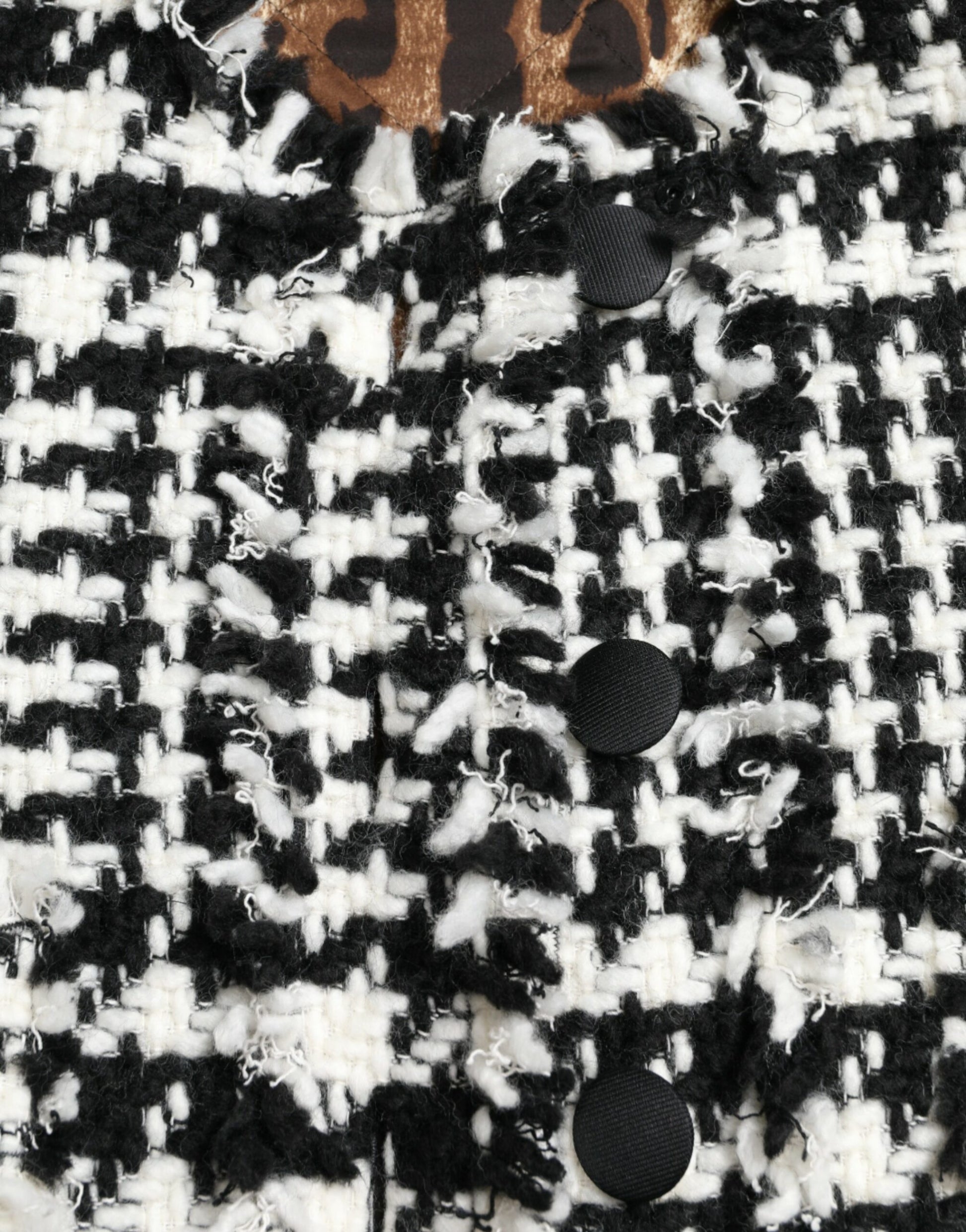 Schwarz-weiße Trenchcoat-Jacke mit Hahnentrittmuster