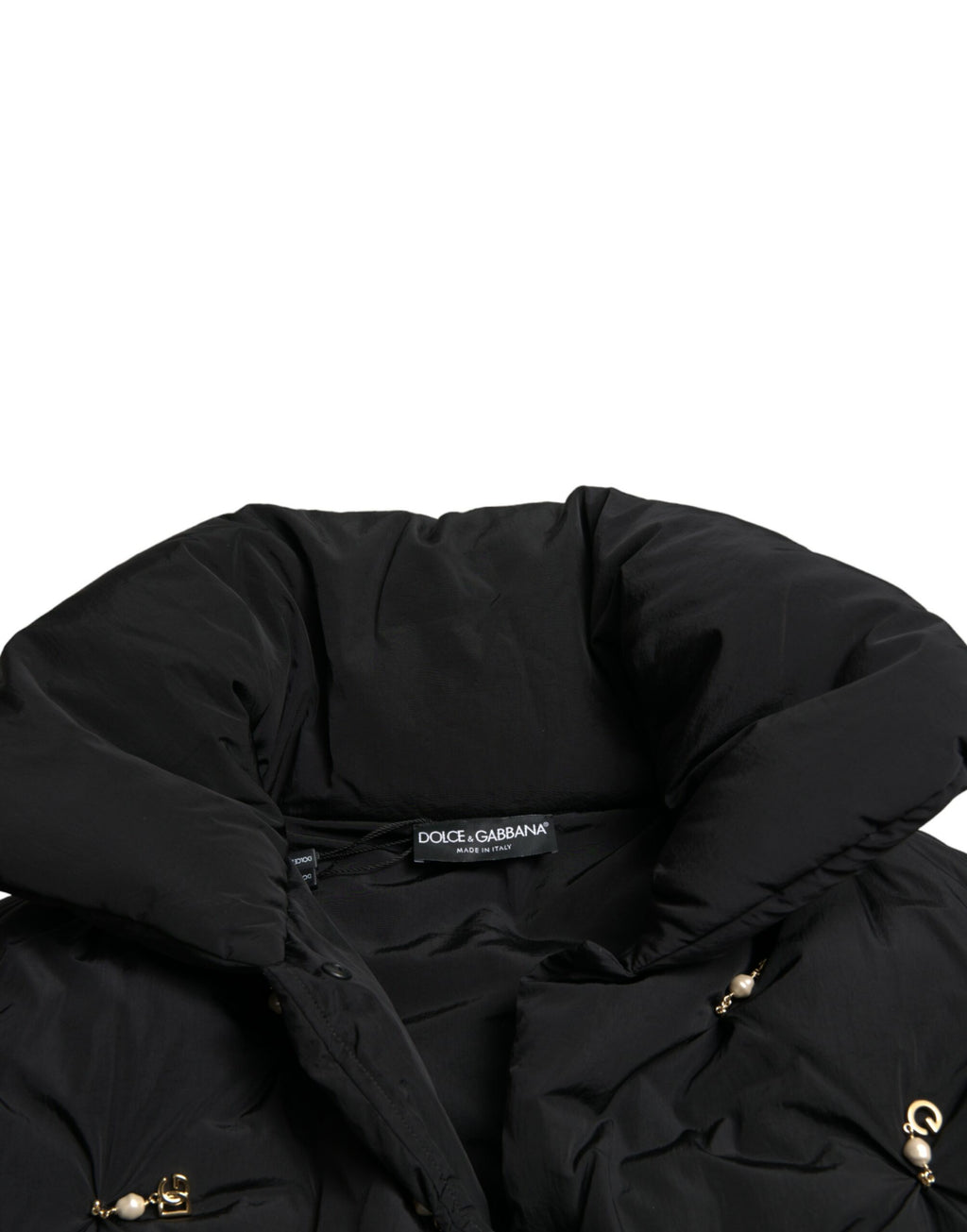 Schwarze, verzierte, gesteppte Shell-Bomberjacke