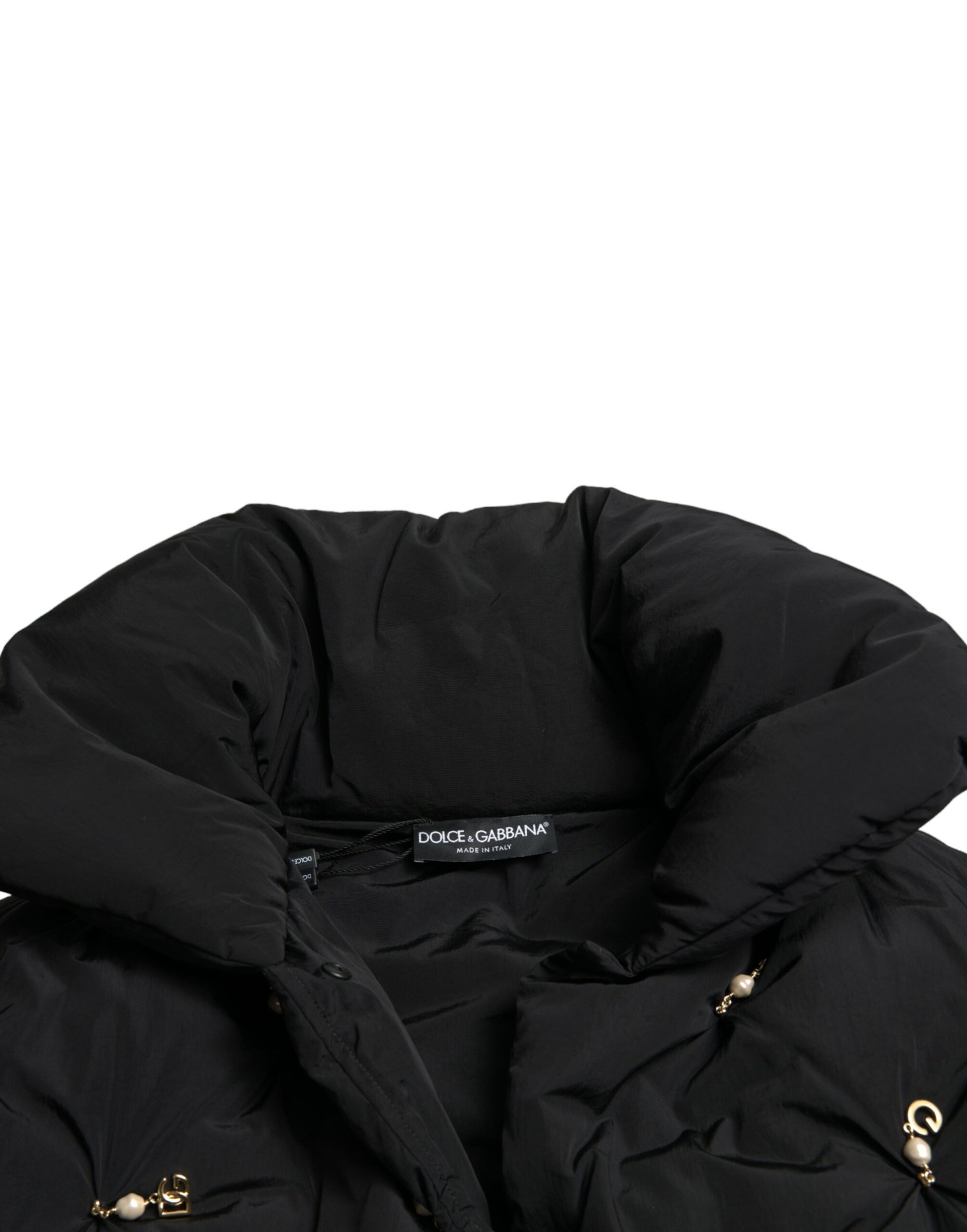 Schwarze, verzierte, gesteppte Shell-Bomberjacke