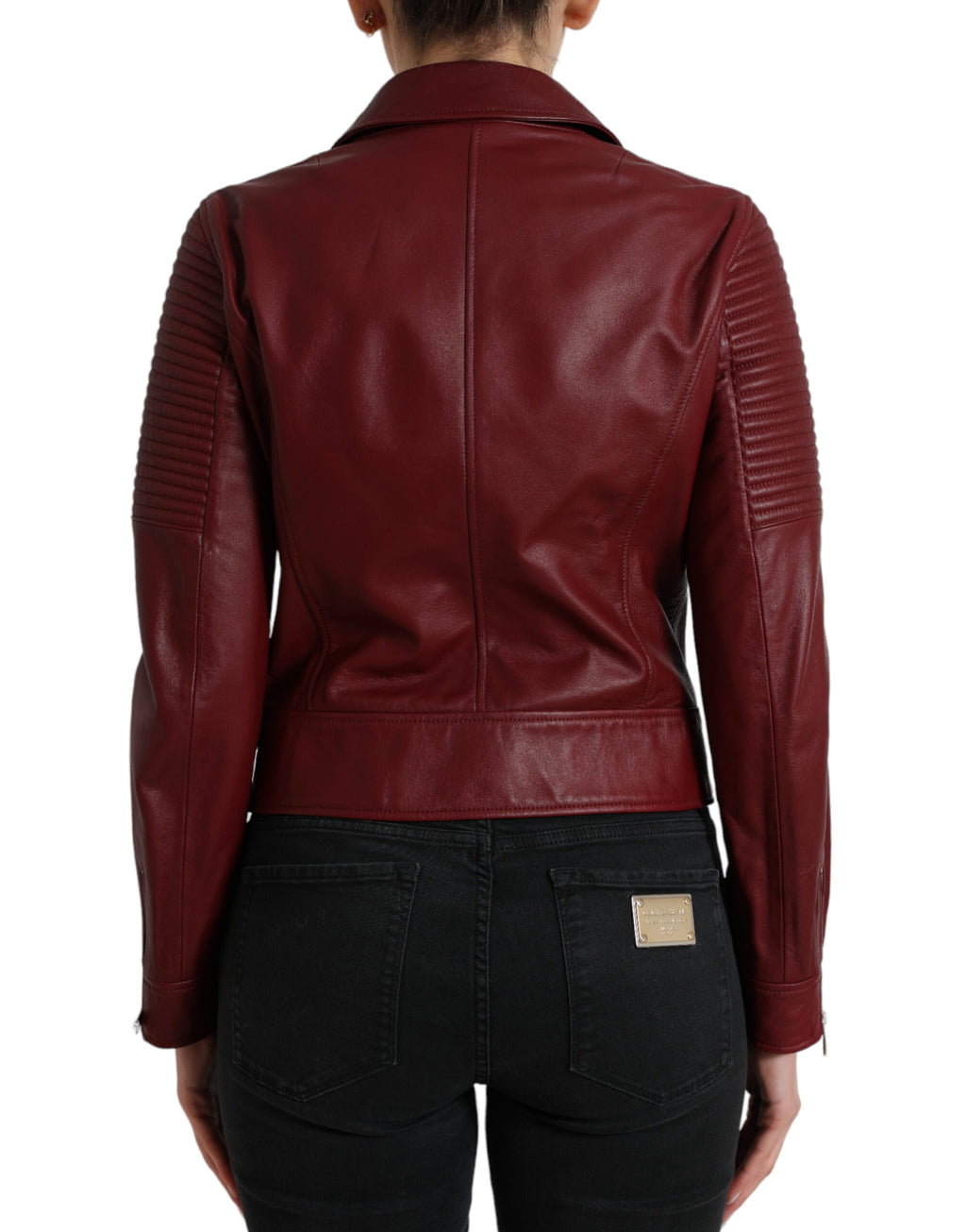 Bordeaux Leder Bikermantel Lammfelljacke