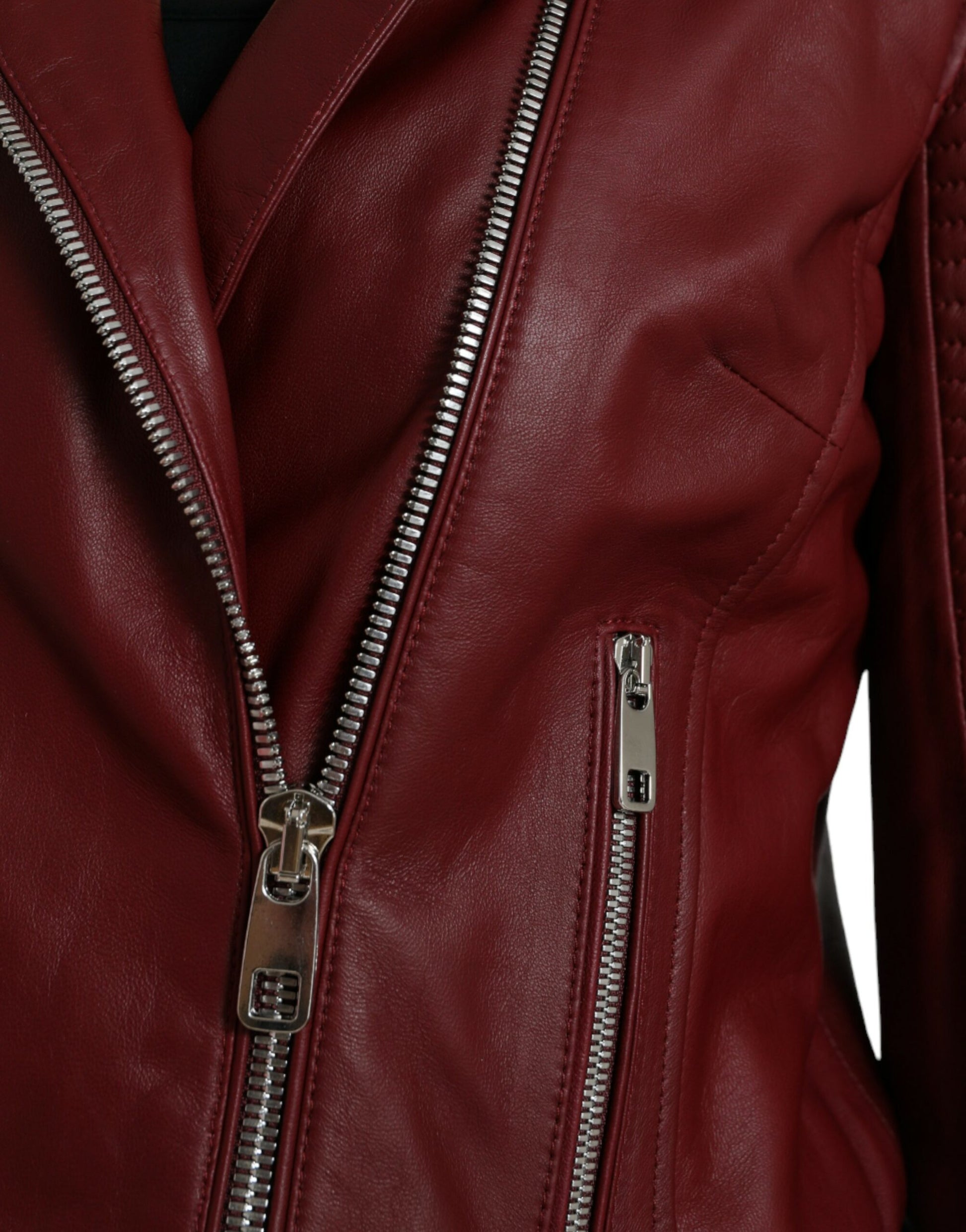 Bordeaux Leder Bikermantel Lammfelljacke