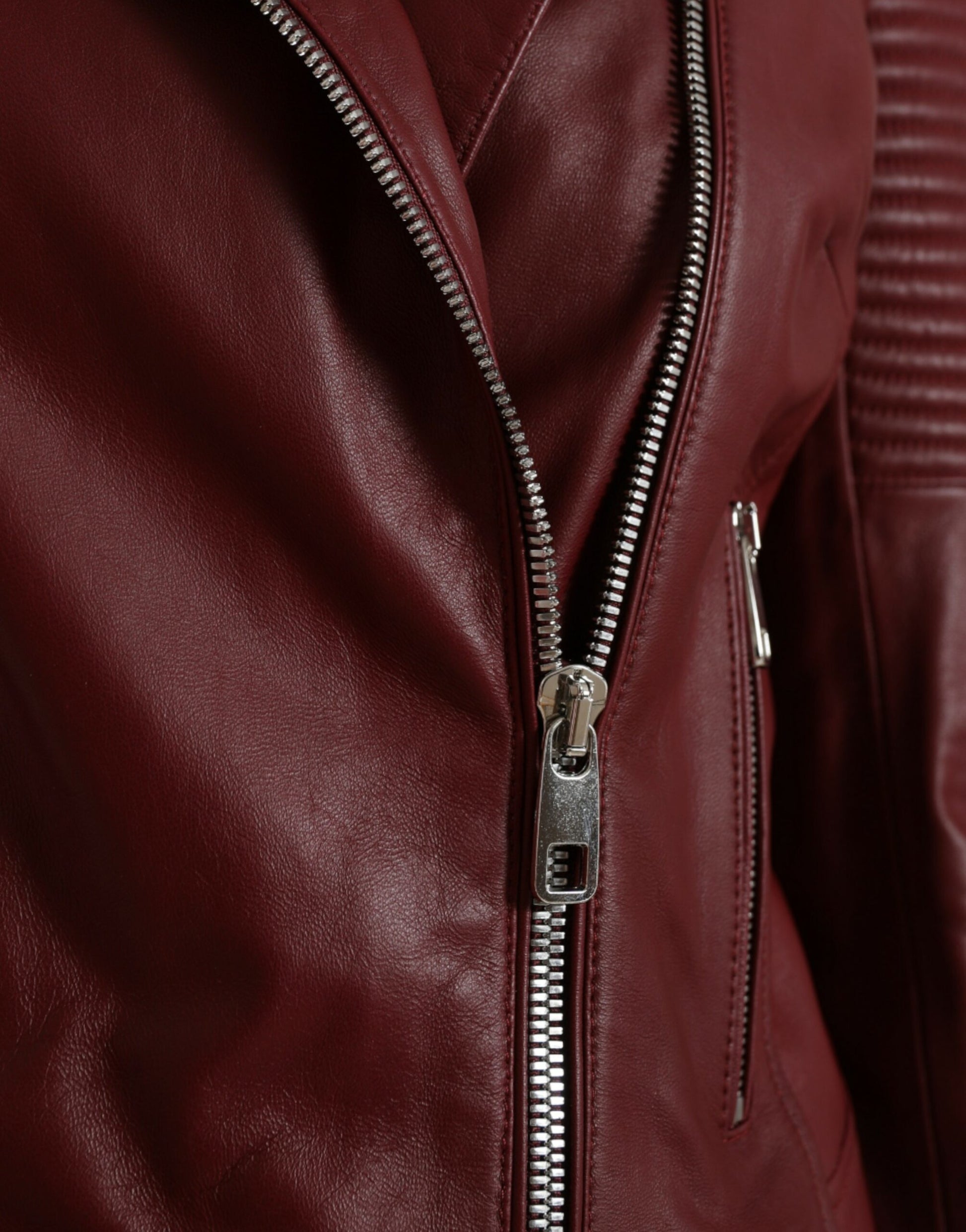 Bordeaux Leder Bikermantel Lammfelljacke